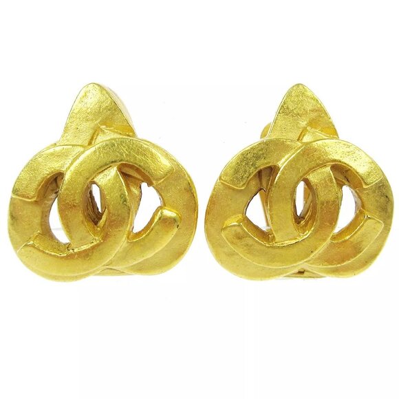 CHANEL CC Logos Heart Motif Earrings Clip-On Gold-Tone 97P Accessories - Picture 1 of 5